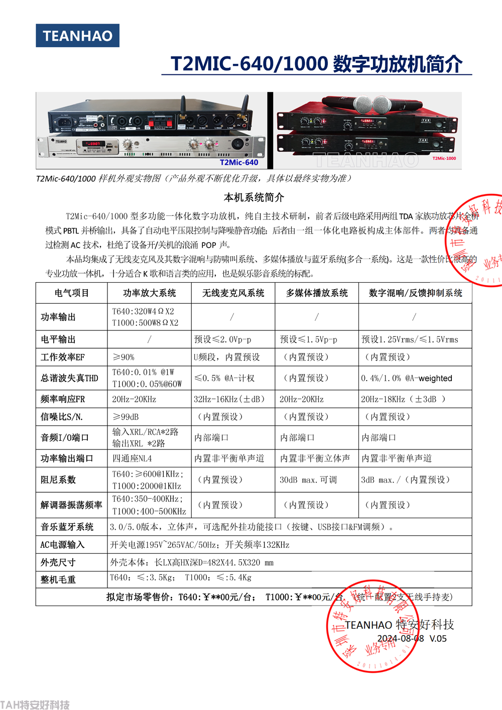T2Mic-640/1000機架式專業(yè)數(shù)字功放一體機(圖2)